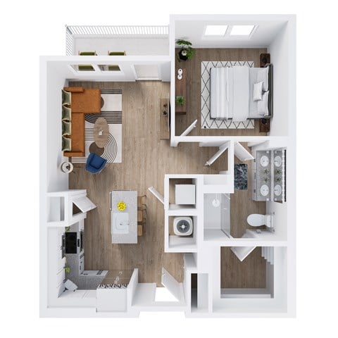 Floor plan for 1 bed, 1 bath, 763 sqft